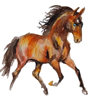   Arte para correr caballos, pintura acuarela original firmada regalo amante del caballo 3x3" Foto 1 de 4