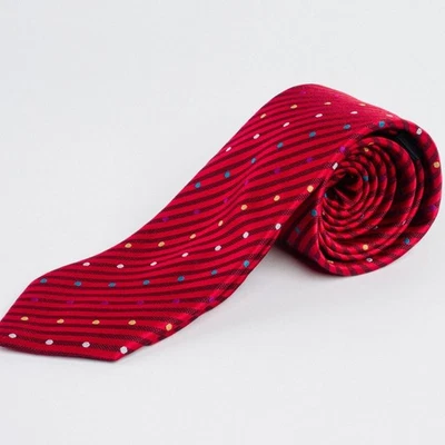 100 % seda | Corbata a rayas de lunares y cuadrado de bolsillo Foto 1 de 4