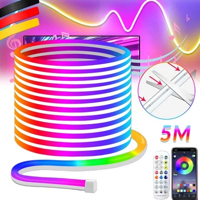 5M Neon LED Strip Streifen RGB 24V Flex Schlauch diffus Lichtband Dimmbar APP. - Bild 1 von 4