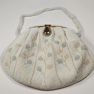 Vintage Walborg Petit Point rosa blau Blumen Mikroperlen Vintage Handtasche Japan *LESEN - Bild 1 von 8