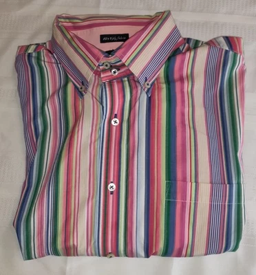 复古 Tommy Hilfiger 男式衬衫 XL 条纹多色彩虹色棉质  — 第 1/4 张图片