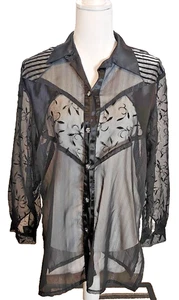 Axara Paris Black Sheer Translucent Blouse Shirt  Button Down  size 16/18 US - Picture 1 of 9