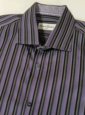 Мужская сорочка Robert Graham фиолетовая в полоску 100% хлопок 16,5/42 - Изображение 1 из 4