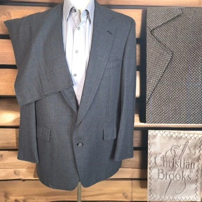 Christian Brooks 2 Piece Suit Mens 42R 36X29 Gray Hopsack Vintage SV - Image 1 of 4