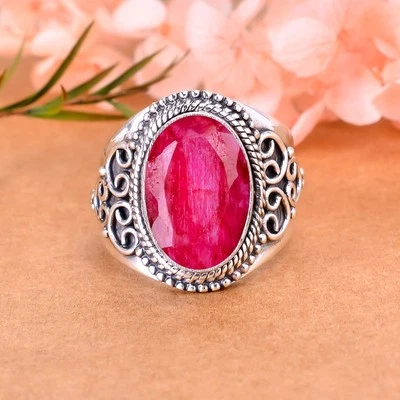 Anillo de plata esterlina 925 maciza con piedras preciosas de rubí simulado joyería distintiva, V3260 Foto 1 de 4