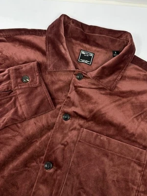Todd Snyder Mens Sz L Burgundy Velour VELVET Button Down Shirt R4 - Image 1 of 4