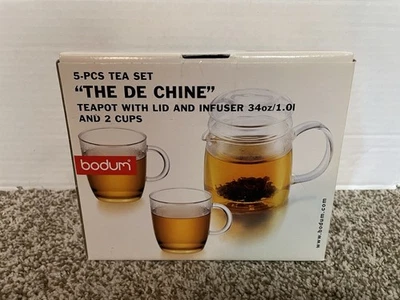 Vintage Bodum The De Chine Tea 5-Set  w/Lid & Infuser - All Glass - FREE SHIP ! - Image 1 of 2