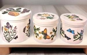 3 Vintage Portmeirion Botanic Garden Porcelain Butterflies Flowers Canister Set - Picture 1 of 20