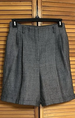 Pantalones Cortos Liz Claiborne Para Mujer Talla 12 Negro Blanco, Lana, Bolsillos Forrados Cremallera Puños Foto 1 de 4