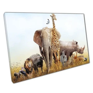 Kenya Safari Animals Canvas Wall Art - Wild Animal Group Print for Home or - Picture 1 of 10