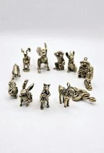 12 Chinese Zodiac Animal Figurine Horoscope Feng Shui Tiny Brass Statue Set - Picture 1 of 4