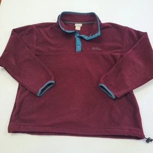 Vintage LL Bean Mens Sweater Size Medium Burgundy Fleece 1/4 Quarter Snap Soft - Picture 1 of 7