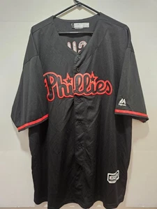 Jean Segura Majestic Cool Base Jersey MLB Phillies #2 Black Red Mens Size 3XL - Picture 1 of 13
