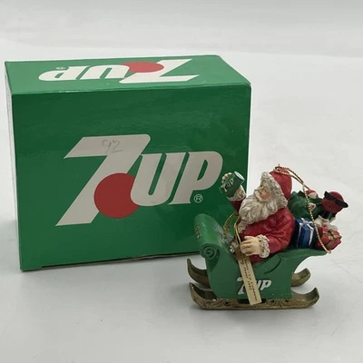 Vintage 1992 7Up Santa Red Spot Christmas Tree Ornament W/ Box Soda Advertising - Image 1 of 4