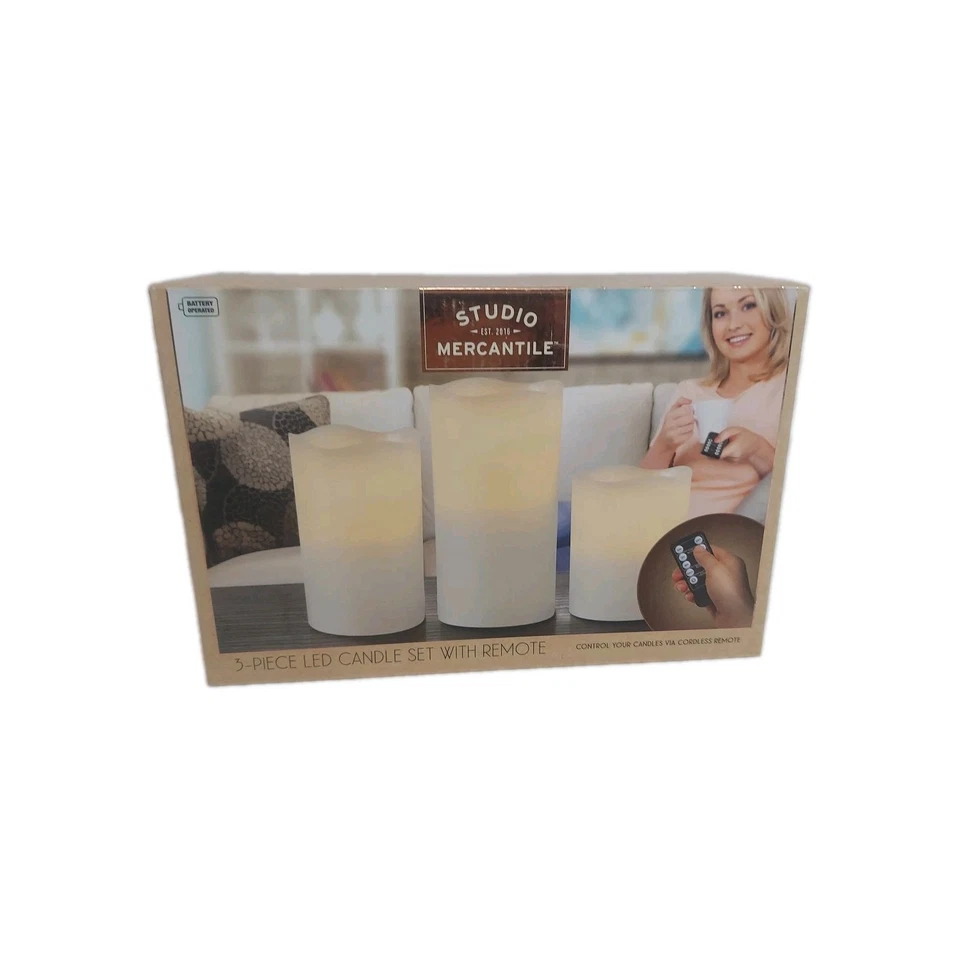 Juego de velas LED sin llama Studio Mercantile de 3 piezas con control remoto nuevo  Foto 1 de 4