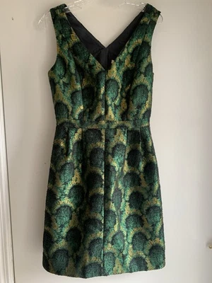 NWT JCrew PartyDress Women Sz6 Gold Green Black Peacock Metallic Brocade V-Neck - Image 1 of 4