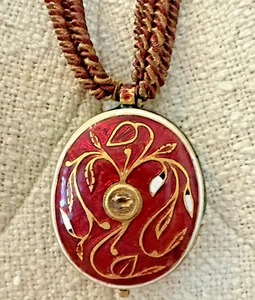 Gold Pendant Enamel with  Diamond, - Picture 1 of 12