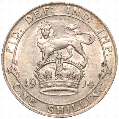 1914 Great Britain George V 1 Shilling Coin – Dies 3+B – Silver - Image 1 of 2