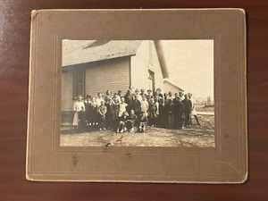 Antique Class Photo of Nicely Dressed Kids Outside School w/ Teachers