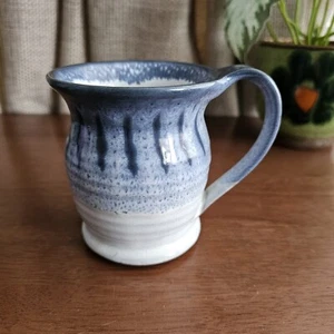 Blue And White Studio Pottery Mug Large Handle Stoneware Terracotta - Picture 1 of 7