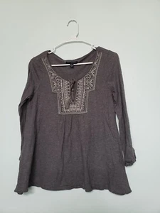 American Eagle Womens S Shirt Long Sleeve Boho Embroidery Gray Peasant - Picture 1 of 7