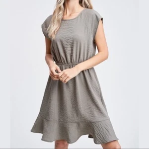 Cap Sleeve Ruffle Dress - Khaki Green- Various Sizes - Picture 1 of 7