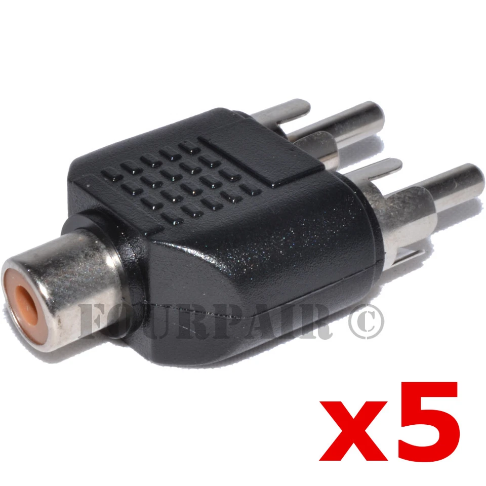 Paquete de 5 - Conector hembra RCA a enchufes macho RCA dobles adaptador de cable de audio divisor en Y Foto 1 de 1
