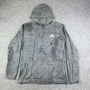 Affliction Shirt Herren L Grau Langarm Hoodie Henley Skull Cross Y2K Grunge* - Bild 1 von 14