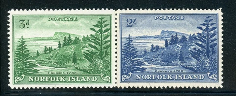 NORFOLK ISLAND 23-24 SG6a,12a MH 1959 Ball Bay set of 2 CV$26 Cover