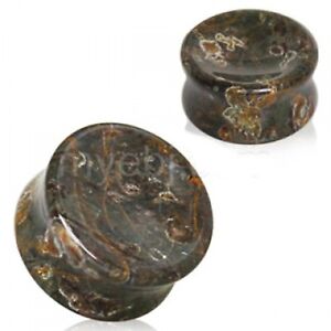 PAIR-Stone Agate Amber Concave Saddle Flare Ear Plugs 12mm/1/2" Gauge Body Jewel