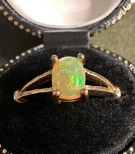 Vintage Hallmarked Solid 9ct Gold .5ct Natural Black Opal Ring 375 Size N 3/4 9k - Picture 1 of 24