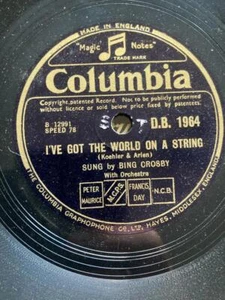 1940 BING CROSBY 10" 78 - I'VE GOT THE WORLD ON A STRING - COLUMBIA - D.B. 1964 - Picture 1 of 1