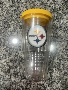 Steelers Patch Tervis Double Wall Insulated Tumbler 24 Oz Football Yellow Lid - Picture 1 of 5