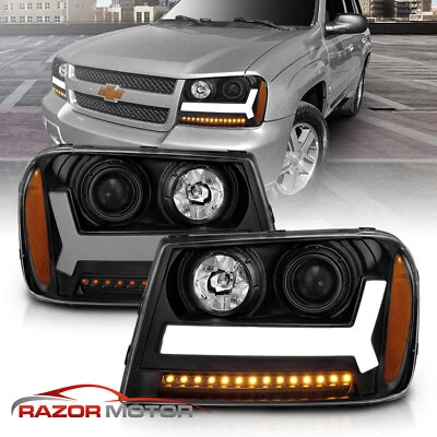 For 2006-2009 Trailblazer Black Headlights LED bar Headlight pair - Image 1 of 4