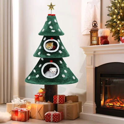Christmas Cat Tree with Cat House Cat Tower for Indoor Cats with Cat Condos - Image 1 of 4