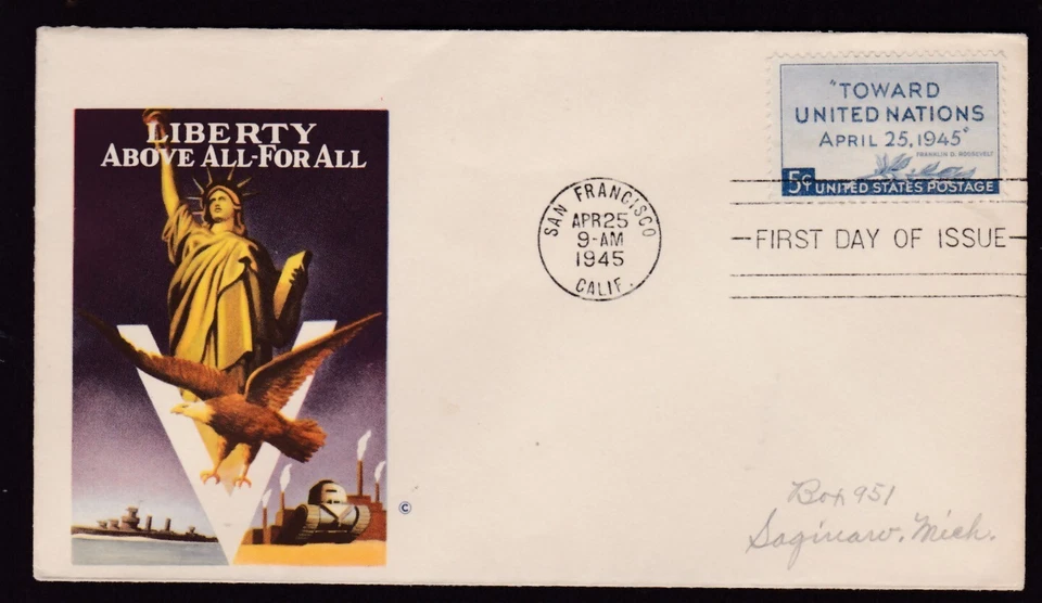 PATRIOTIC F.D.C., LIBERTY ABOVE ALL-FOR ALL, 1945 - Image 1 of 1