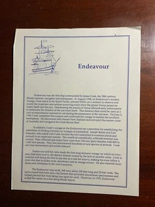 Hoja de colección efímera de la NASA Ship Endeavour Captain Cook - Imagen 1 de 2