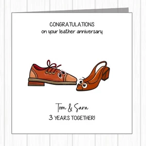 Personalised 3rd Wedding Anniversary Card - Leather - Pair Of In Love Shoes! - Picture 1 of 2