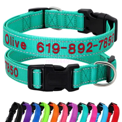 Reflective Nylon Personalised Dog Collar Embroidered Custom ID Name Phone Number - image 1 of 4