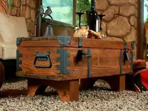 Coffee table antique trunk storage old cottage steamer trunk chest vintage box - Picture 1 of 9