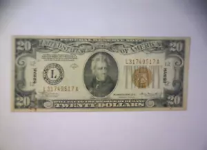 1934 A $20 Dollar Hawaii Overprint Emergency Issue FEDERAL RESERVE NOTE🌟RARE🌟 - Picture 1 of 3