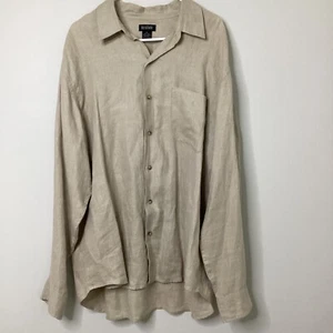 111 State Mens 100% Linen Button Down Long Sleeve Khaki Tan XL - Picture 1 of 9