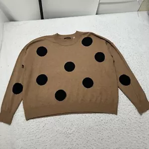 Maglione pullover donna T Tahari manica lunga grande marrone nero a pois - Foto 1 di 12