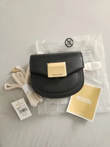 New Michael Kors XS Black leather Saddle XBody bag & gold chain strap - Picture 1 of 6
