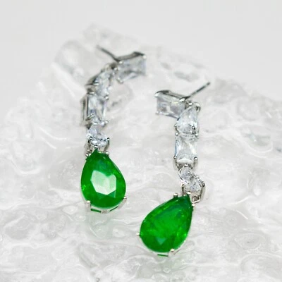 Brazilian Emerald Earrings Doublet Austrian Crystal 5A CZ Sterling Silver - Image 1 of 4