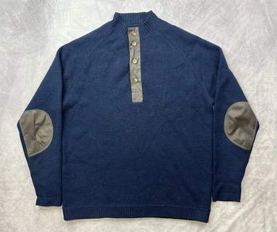 Suéter Filson Guide lã virgem azul marinho tamanho grande gola redonda Henley 1/4 botão - Imagem 1 de 4