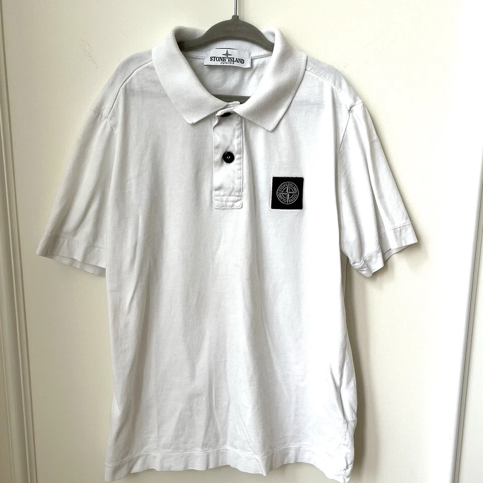 Camisa Polo Stone Island Niños Blanca Manga Corta Con Parche Logo Talla 10 Años Foto 1 de 4