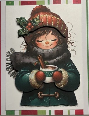 Tarjeta de felicitación hecha a mano 3D cálida Navidad cacao chatarra por Kim Foto 1 de 2