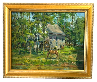 Pintura al óleo impresionista paisaje Pensilvania puente molino Robert M. Caples Pensilvania Foto 1 de 4