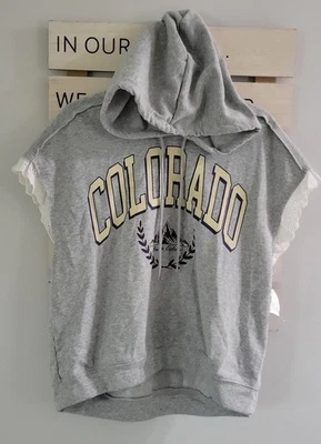 Moletom com capuz feminino Pie In The Sky manga curta tamanho grande cinza NOVO - Imagem 1 de 4